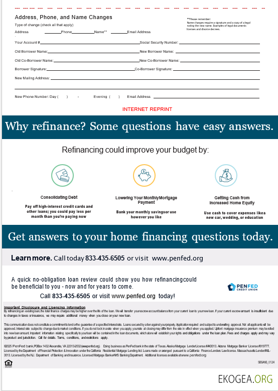 Relevé hypothécaire de la Pentagon Federal Credit Union des États , Unis aux formats Word et PDF, 3 pages 3